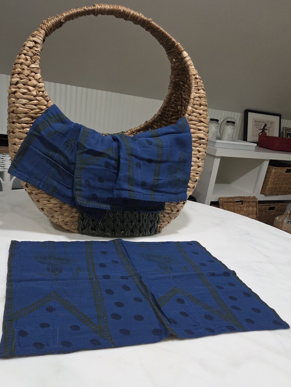 Handsewn Overdyed Artisan Napkin Set - Blue Patterned, 4 Count